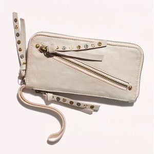 We the Free Free People Cream Leather Distressed Wallet Clutch Wristlet NWT